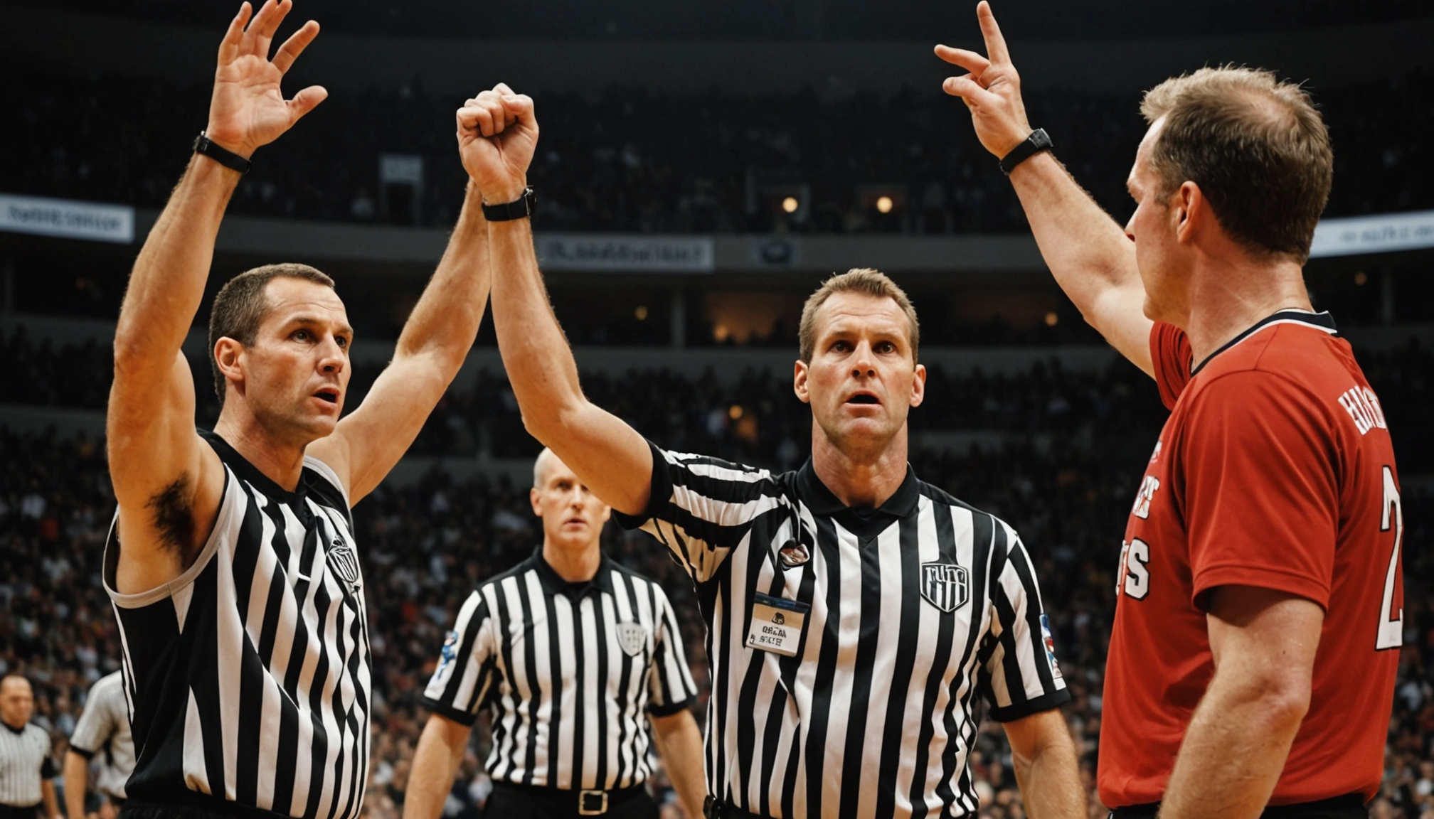 Что означает сжатая в кулак рука судьи, поднятая вверх? Как судья показывает неспортивный фол в баскетболе и что это значит