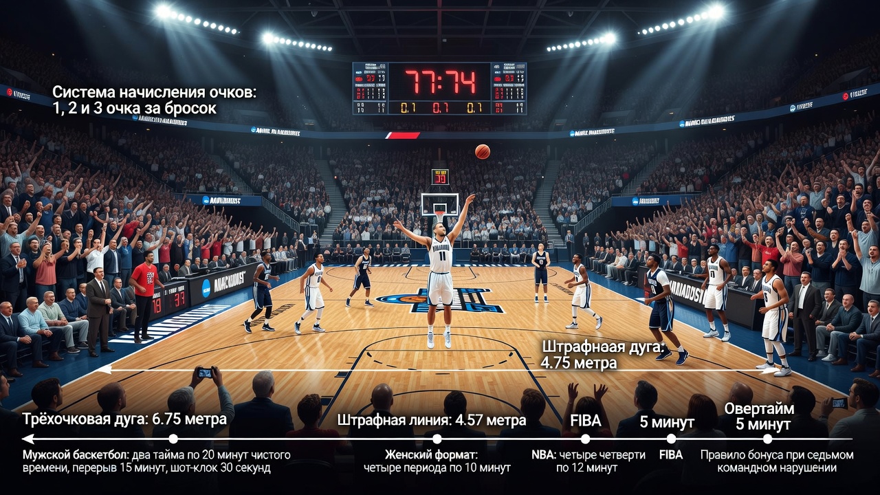 До скольки идет игра в баскетболе ncaa? Система начисления очков в баскетболе: 1, 2 и 3 очка за бросок