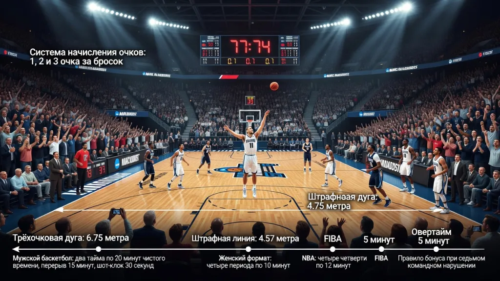 До скольки идет игра в баскетболе ncaa? Система начисления очков в баскетболе: 1, 2 и 3 очка за бросок