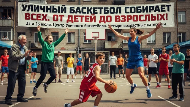 Уличный баскетбол собирает всех. От детей до взрослых!